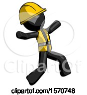 Poster, Art Print Of Black Construction Worker Contractor Man Running Away In Hysterical Panic Direction Right