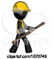 Black Construction Worker Contractor Man Holding Bo Staff In Sideways Defense Pose