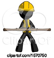 Poster, Art Print Of Black Construction Worker Contractor Man Bo Staff Kung Fu Defense Pose