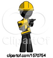 Black Construction Worker Contractor Man Holding Large Drill
