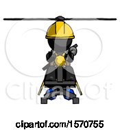 Poster, Art Print Of Black Construction Worker Contractor Man Flying In Gyrocopter Front View