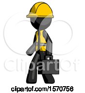 Black Construction Worker Contractor Man Walking With Briefcase To The Left