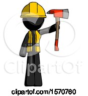 Poster, Art Print Of Black Construction Worker Contractor Man Holding Up Red Firefighters Ax