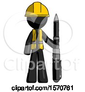 Poster, Art Print Of Black Construction Worker Contractor Man Holding Large Pen