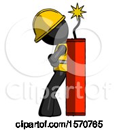Black Construction Worker Contractor Man Leaning Against Dynimate Large Stick Ready To Blow