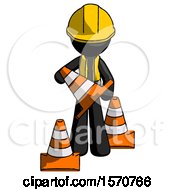 Poster, Art Print Of Black Construction Worker Contractor Man Holding A Traffic Cone