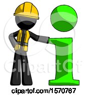 Black Construction Worker Contractor Man With Info Symbol Leaning Up Against It