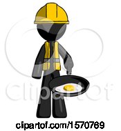 Poster, Art Print Of Black Construction Worker Contractor Man Frying Egg In Pan Or Wok
