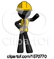 Black Construction Worker Contractor Man Waving Left Arm With Hand On Hip