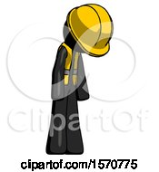Poster, Art Print Of Black Construction Worker Contractor Man Depressed With Head Down Turned Right