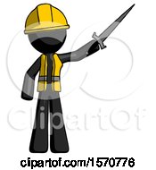 Black Construction Worker Contractor Man Holding Sword In The Air Victoriously