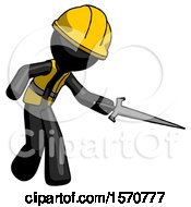Poster, Art Print Of Black Construction Worker Contractor Man Sword Pose Stabbing Or Jabbing