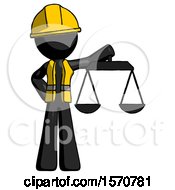 Poster, Art Print Of Black Construction Worker Contractor Man Holding Scales Of Justice