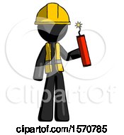 Poster, Art Print Of Black Construction Worker Contractor Man Holding Dynamite With Fuse Lit
