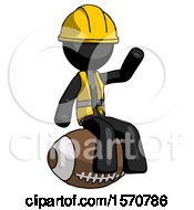 Poster, Art Print Of Black Construction Worker Contractor Man Sitting On Giant Football