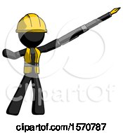 Black Construction Worker Contractor Man Pen Is Mightier Than The Sword Calligraphy Pose