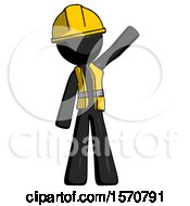 Poster, Art Print Of Black Construction Worker Contractor Man Waving Emphatically With Left Arm