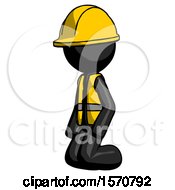 Black Construction Worker Contractor Man Kneeling Angle View Left