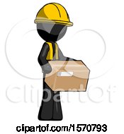 Black Construction Worker Contractor Man Holding Package To Send Or Recieve In Mail