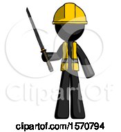 Black Construction Worker Contractor Man Standing Up With Ninja Sword Katana