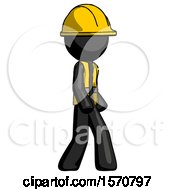 Poster, Art Print Of Black Construction Worker Contractor Man Walking Turned Right Front View