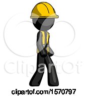 Black Construction Worker Contractor Man Walking Turned Right Front View