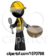 Poster, Art Print Of Black Construction Worker Contractor Man With Empty Bowl And Spoon Ready To Make Something