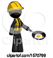Poster, Art Print Of Black Construction Worker Contractor Man Frying Egg In Pan Or Wok Facing Right