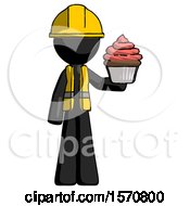 Black Construction Worker Contractor Man Presenting Pink Cupcake To Viewer