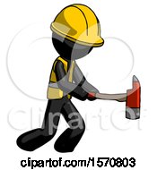 Poster, Art Print Of Black Construction Worker Contractor Man With Ax Hitting Striking Or Chopping