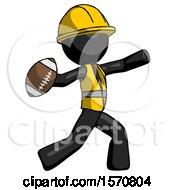 Poster, Art Print Of Black Construction Worker Contractor Man Throwing Football