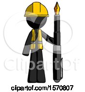 Poster, Art Print Of Black Construction Worker Contractor Man Holding Giant Calligraphy Pen