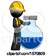 Poster, Art Print Of Black Construction Worker Contractor Man Standing Beside Large Round Flask Or Beaker