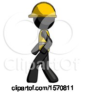 Poster, Art Print Of Black Construction Worker Contractor Man Walking Left Side View