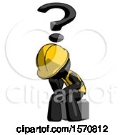 Poster, Art Print Of Black Construction Worker Contractor Man Thinker Question Mark Concept