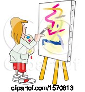 Poster, Art Print Of Cartoon Female Artist Painting An Abstract On A Canvas