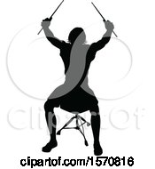 Clipart Of A Silhouetted Female Drummer Royalty Free Vector Illustration