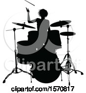 Clipart Of A Silhouetted Female Drummer Royalty Free Vector Illustration by AtStockIllustration