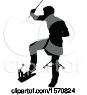 Clipart Of A Silhouetted Male Drummer Royalty Free Vector Illustration by AtStockIllustration