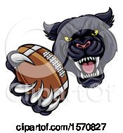 Poster, Art Print Of Tough Black Panther Monster Mascot Holding Out A Football In One Clawed Paw