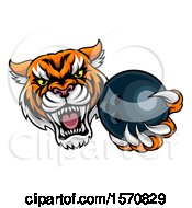 Clipart Of A Vicious Tiger Sports Mascot Grabbing A Bowling Ball Royalty Free Vector Illustration
