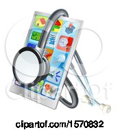 Poster, Art Print Of 3d Medical Stethoscope Around A Smart Phone With Apps On The Screen