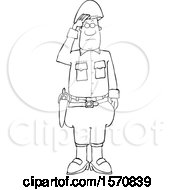 Clipart Of A Lineart Black Male Military 5 Star General Saluting Royalty Free Vector Illustration