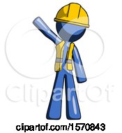 Poster, Art Print Of Blue Construction Worker Contractor Man Waving Emphatically With Right Arm