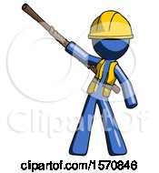 Blue Construction Worker Contractor Man Bo Staff Pointing Up Pose