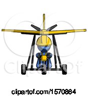 Poster, Art Print Of Blue Construction Worker Contractor Man In Ultralight Aircraft Front View