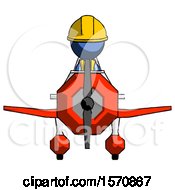 Poster, Art Print Of Blue Construction Worker Contractor Man In Geebee Stunt Plane Front View