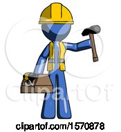 Poster, Art Print Of Blue Construction Worker Contractor Man Holding Tools And Toolchest Ready To Work