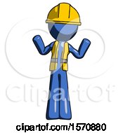 Blue Construction Worker Contractor Man Shrugging Confused