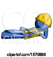 Poster, Art Print Of Blue Construction Worker Contractor Man Reclined On Side